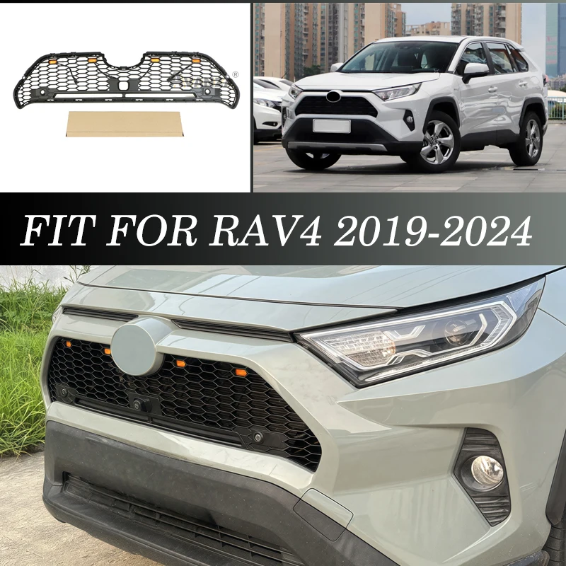 Front Grill Bumper With Lights Auto Parts Racing Grille honeycomb Fits For 2019-2023 TOYOTA RAV4 Grill