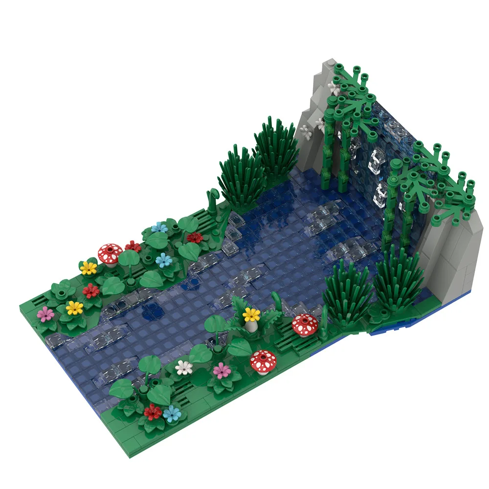 

MOC Waterfall Pond Flowers Grass Plant Rockery Scence Model Kit Building Blocks Small Particle Assembling Toy Gift for Boy Girl