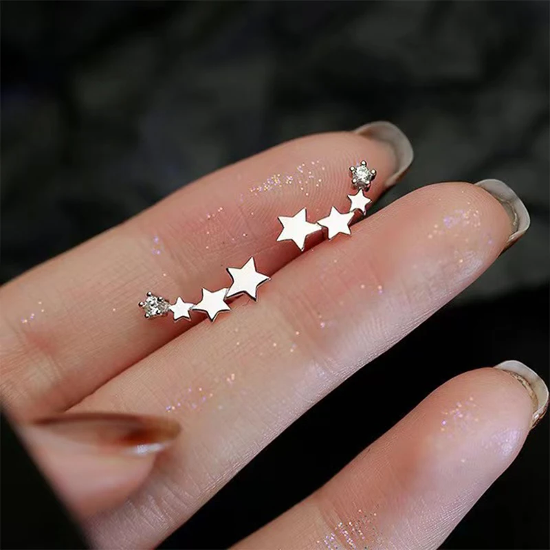 Simple Star Moon Stud Earrings for Women Silver Color Cute Earings Hot Sale for Teen Ear Piercing Jewelry Gift pendientes mujer