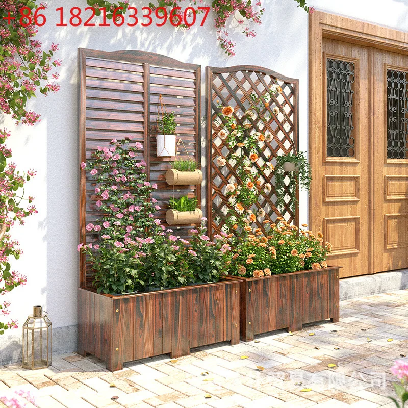 

Outdoor flower box preservative wood flower stand can be planted climbing vine frame garden fence mesh fence
