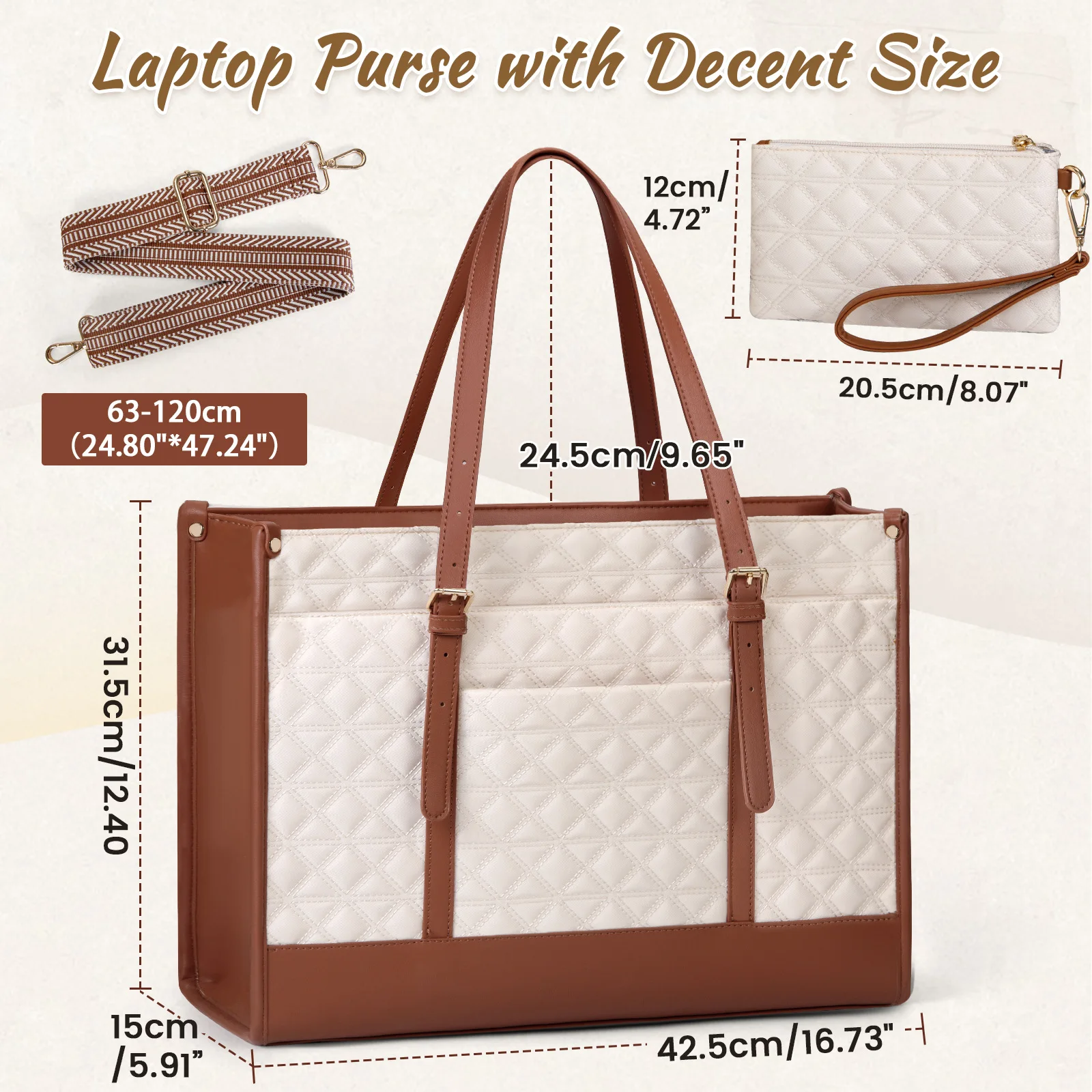 حقيبة كمبيوتر أوروبية عصرية ومتعددة الاستخدامات وراقية، حقيبة نسائية مقاس 15.6 بوصة، حقيبة سفر للأعمال طقم مكون من قطعتين