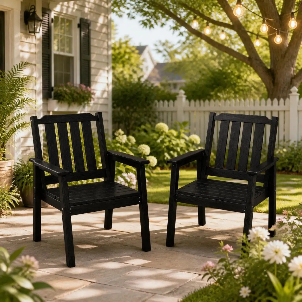 Garvee 2PCS Patio Dining Chairs 650 lbs Capacity Heavy-Duty Frame Slatted Seat Garden Balcony Chair Waterproof for Deck Porch, Poolside