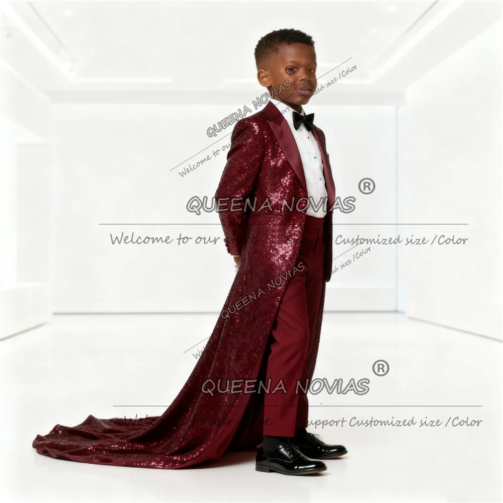 

Уникальный дизайн, костюм с блестками для мальчиков, индивидуальный комплект из 2 предметов, однобортный детский пиджак для выпускного вечера, длинные свадебные смокинги, наряд