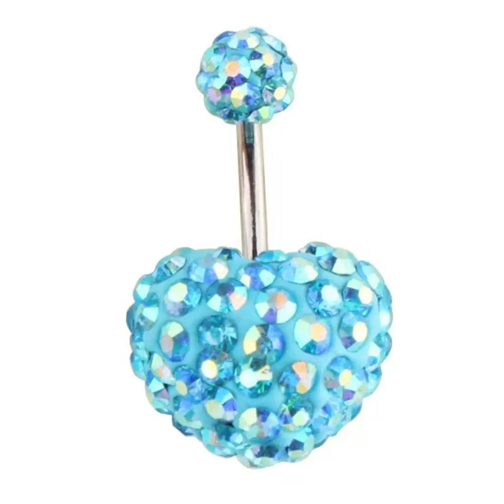 Surgical Steel Jewellery Multi Crystal Navel Rings Heart Belly Bar Fake Belly Ring Body Piercing