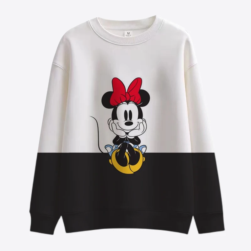 Cartoon Disney Minnie Mickey Sweatshirt Ladies Crewneck Loose Pullover Hoodie Autumn Fun Print Long Sleeve Top