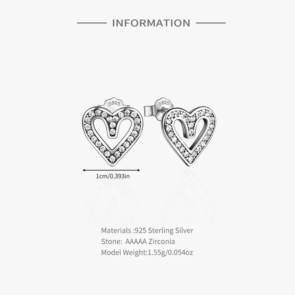 BOAKO 925 Sterling Silver Valentine's Mother's Day Gift Heart-shaped Crystal Vintage Earrings For Women with Letter Stud Earring