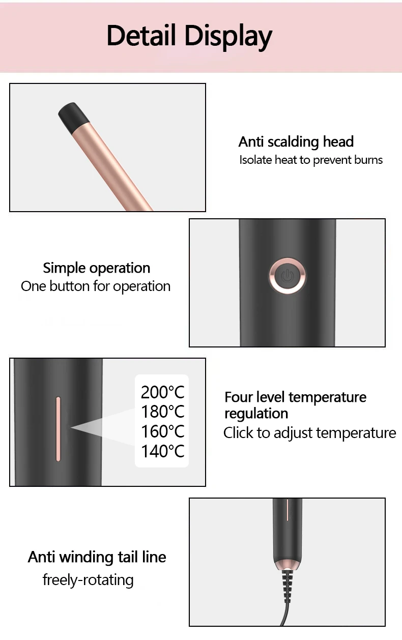Ultrafeiner 0,35 Zoll Elektrischer Lockenstab - Temperaturgesteuertes Haarpflegegerät für Wolllocken - Lockenwickler - Lockenwerkzeug – Detail 3