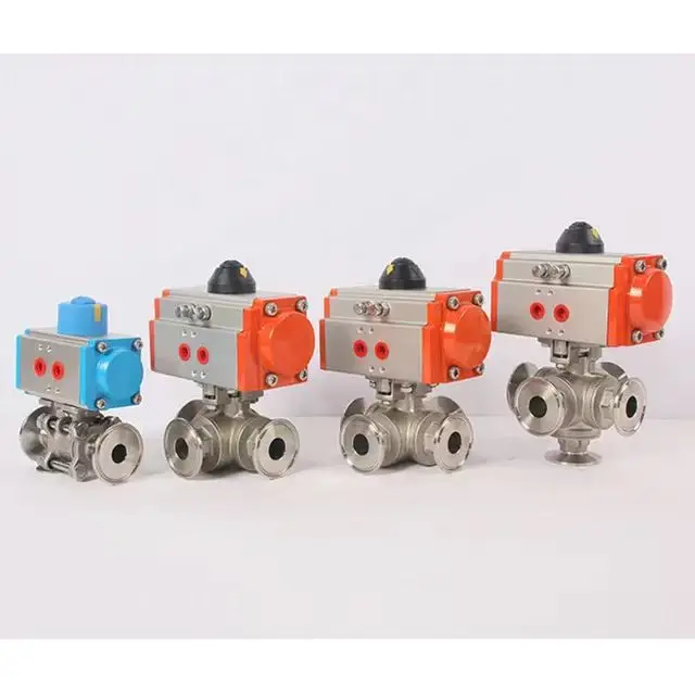 SANTHAI SS304/316L Sanitary Pneumatic Four-way Ball Valve LL Type Quick Installation Ball Valve DN20DN25DN32