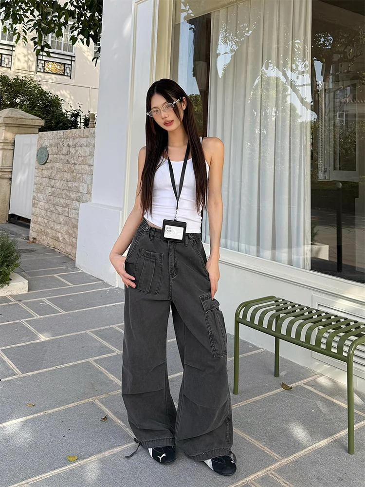 Cleanfit American High Street Multi-Pocket Work Pants Washed Loose Wide Leg Casual Versatile Pants for Men And Women