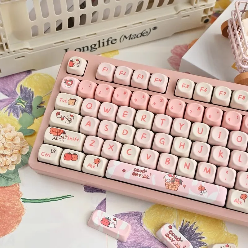 Happy Little Dog Theme Keycaps Set PBT Sublimation MOA Profile Key Caps Mechanical Keyboard Accessories Custom Cute Pink Keycaps