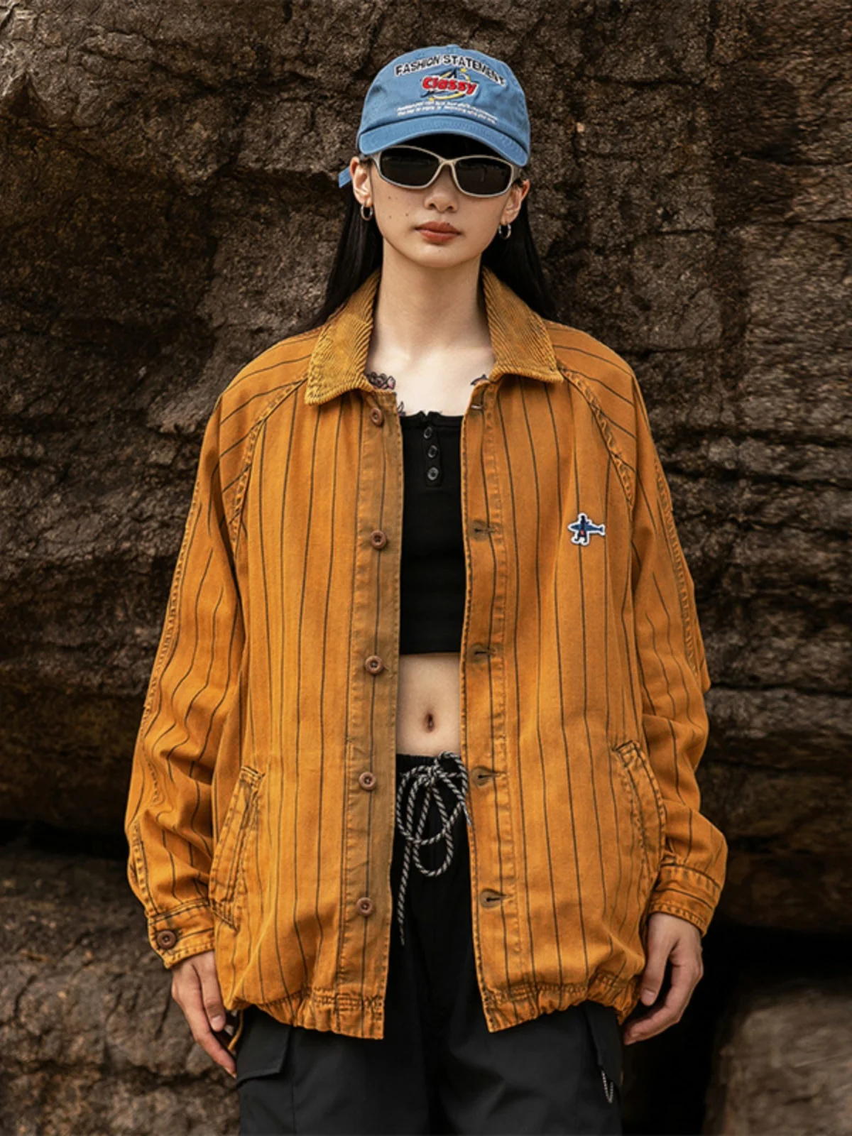 

Мужская демисезонная куртка American Sle из плотного хлопка в полоску, весна 2025, повседневная рабочая одежда, модное пальто с отложным воротником