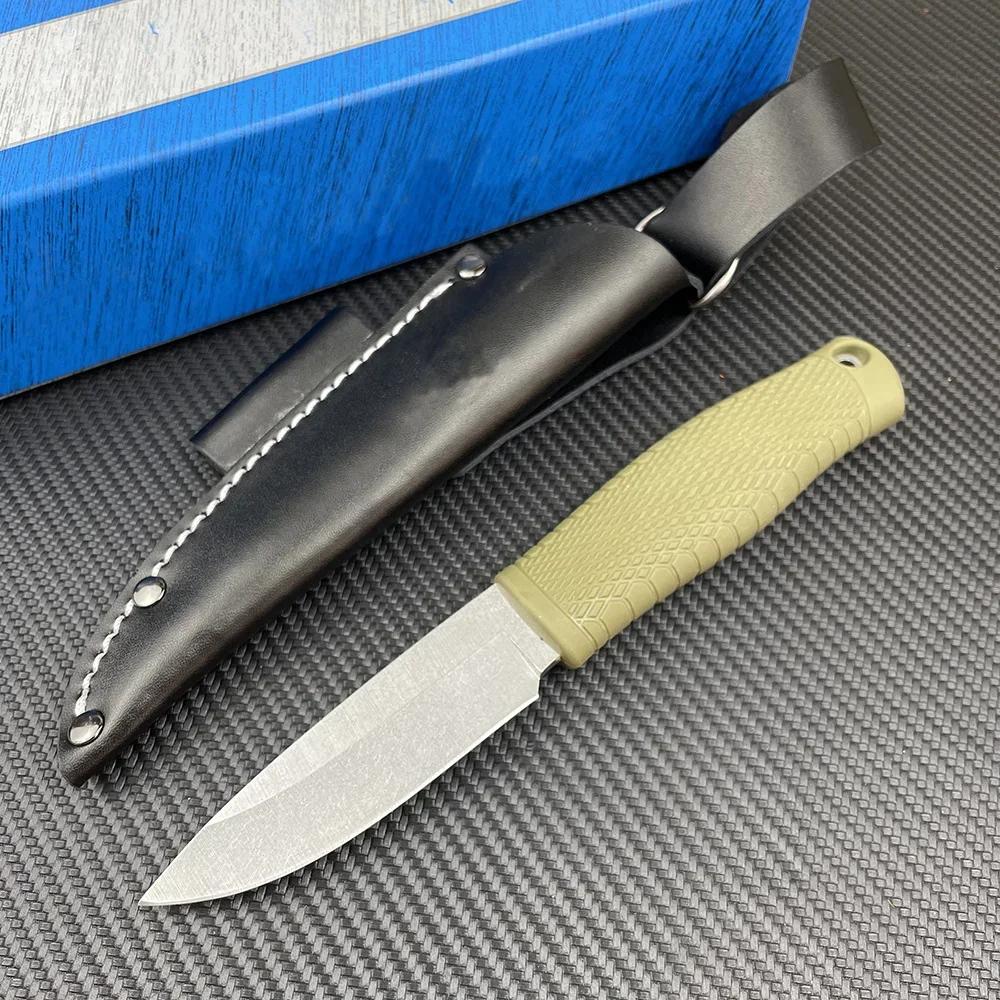 High Quality BM 200 Puukko Fixed Knife D2 Blade Rubber+Plastic Handle with Leather Sheath Outdoor Tactical Portable EDC Tools