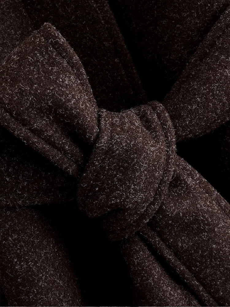 معطف نسائي جديد على الطراز الأوروبي أنيق ومتعدد الاستخدامات من الصوف بصدر واحد مع طية صدر السترة وحزام. #5