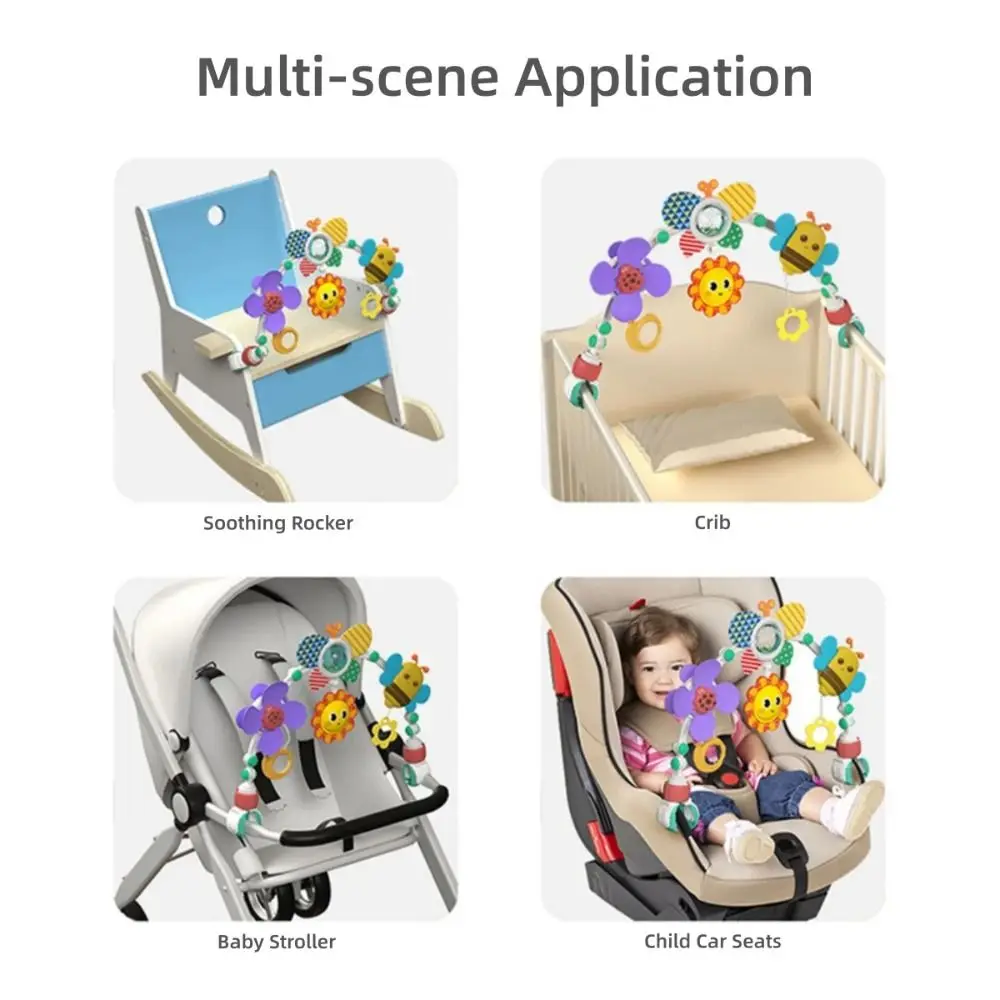 Easy Fold Crib Hanging Bell Sunflower Crab&Shark Baby Interactive Toys Stroller Arch Fine Motor Skills Infant Grab Exercise