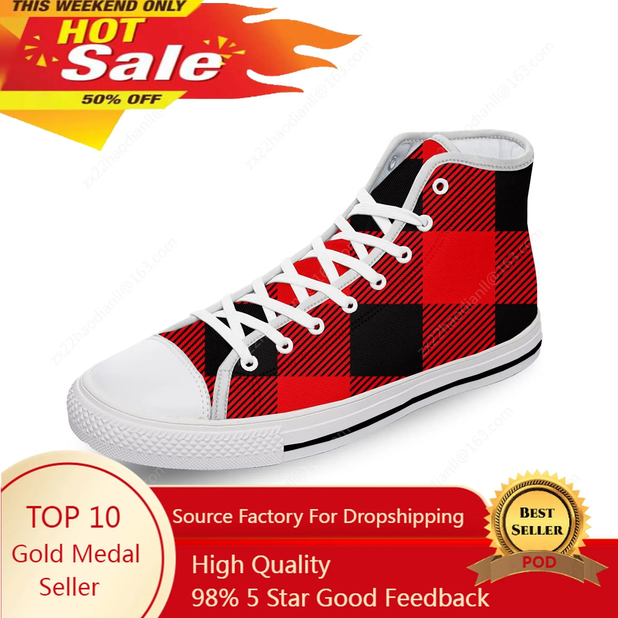 Buffalo plaid Pattern Cool Cute White Cloth 3D Print High Top Canvas Fashion Shoes Men Women Lightweight Breathable Sneakers