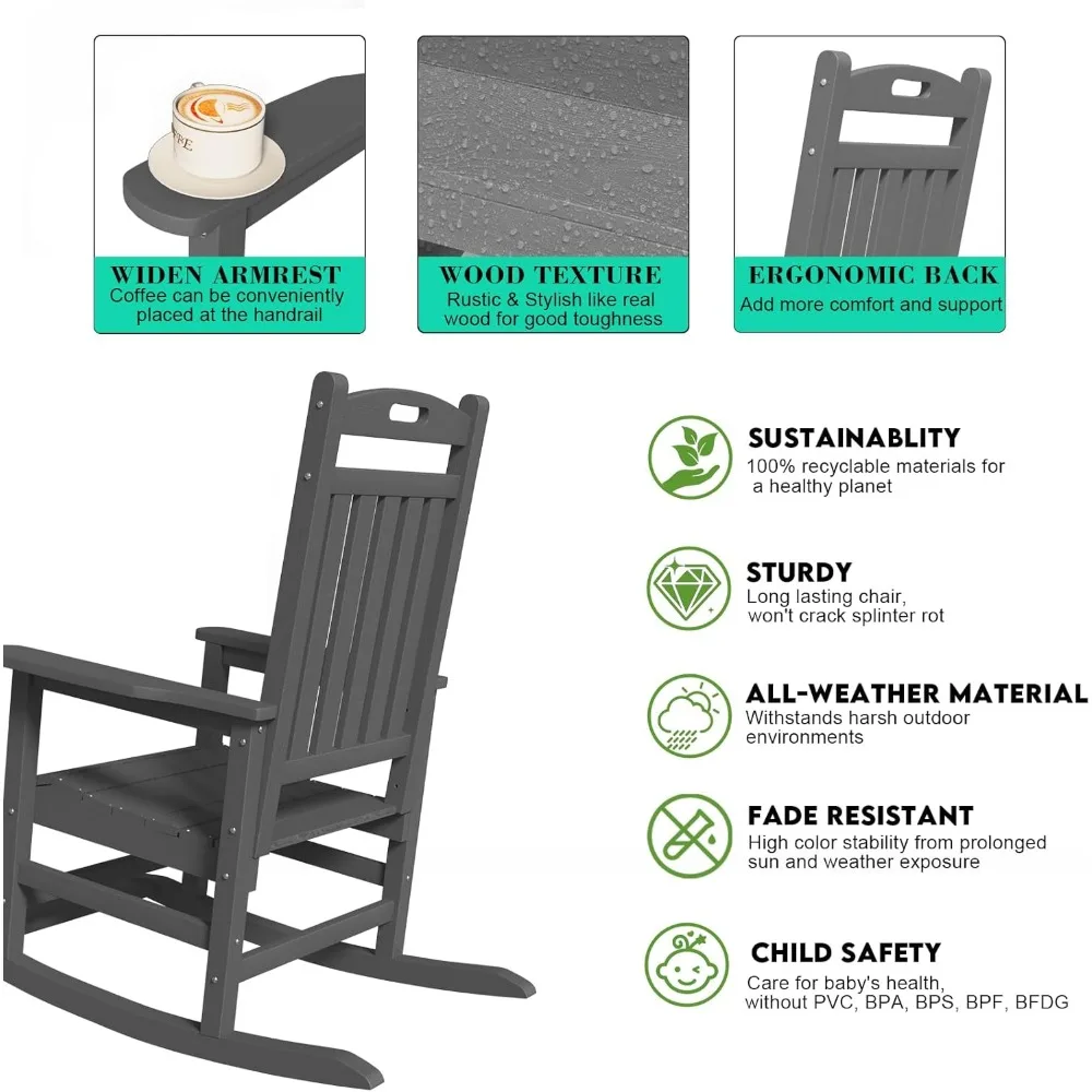 All-Weather HDPE Outdoor Rocking Chairs with Footboard, Effortless Installation for Adults, Patio Porch Rockers for Comfortable