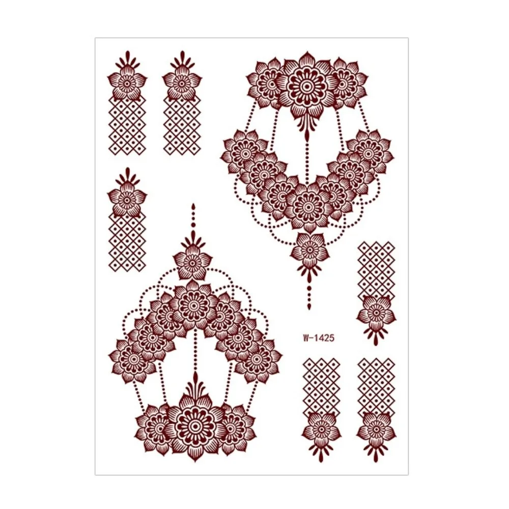 9pcs Water Transfer Decals Henna Tattoo Stickers Fake Instant Henna Temporary Tattoo Waterproof India Mehndi Flower