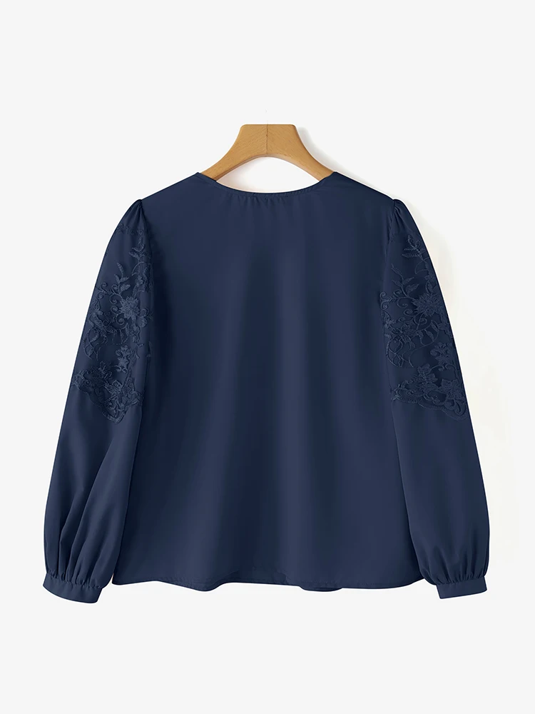 2025 ZANZEA Elegancka damska bluzka z koronką, jesienna koszula patchworkowa, codzienna, modna tunika z falbankami, długi rękaw, vintage bluzki damskie