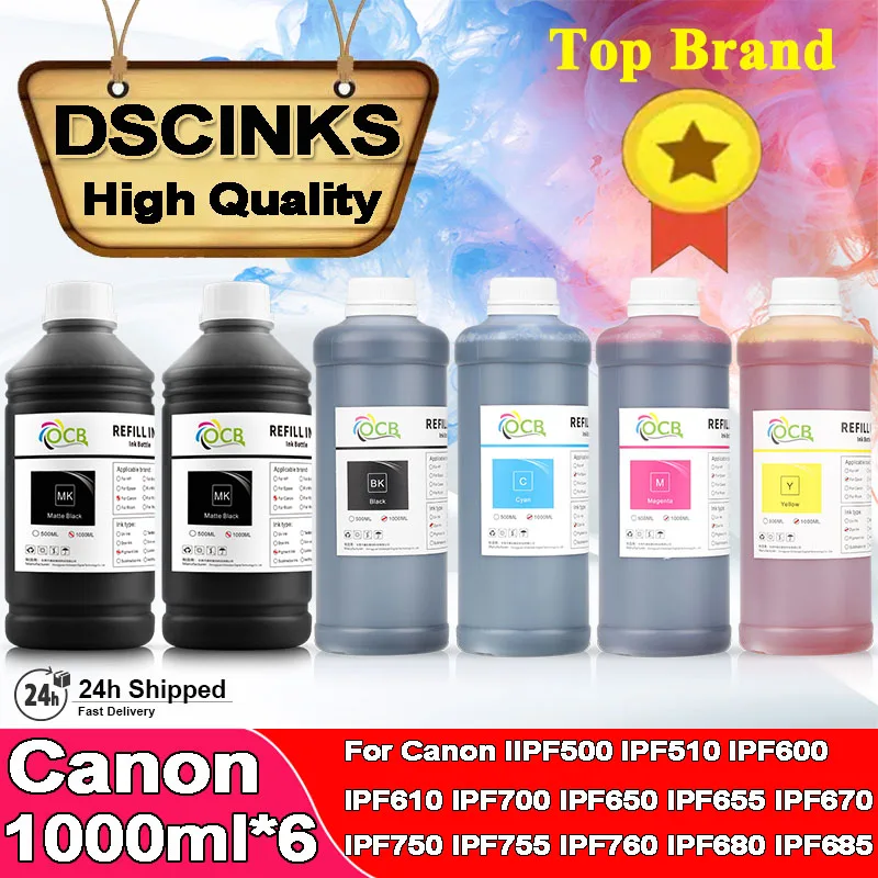 1000ML*6 Pigment And Dye Refill Ink Kits for Canon iPF680 iPF685 iPF770 iPF780 iPF785 iPF670 Printer Ink 6Colors 1000ML/PC