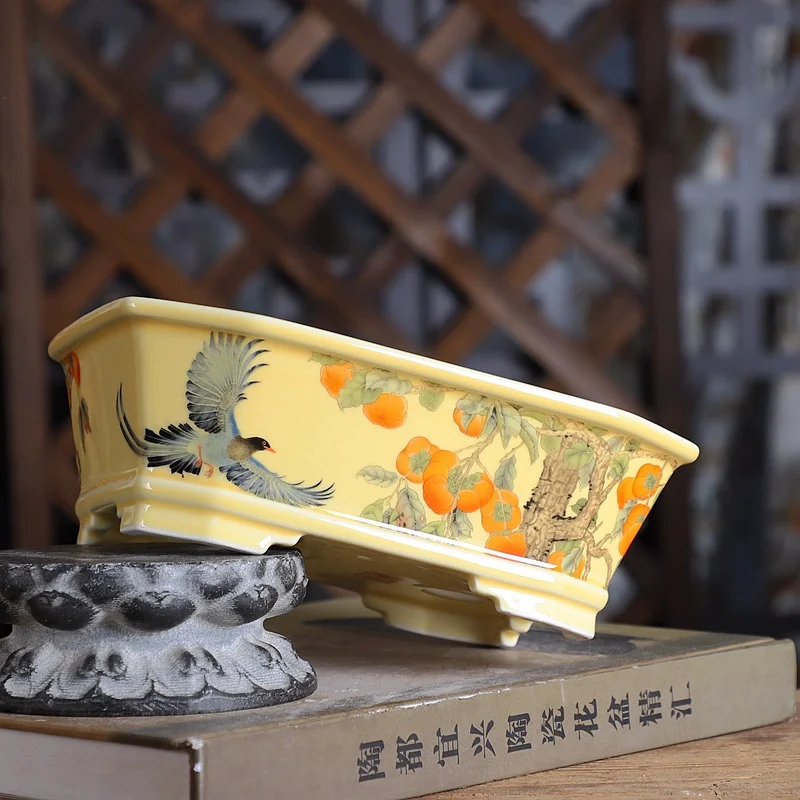 Porcelanowy prostokątny garnek do bonsai, tradycyjny chiński wzór, pokój, stół domowy, biurko, dekoracja ogrodu