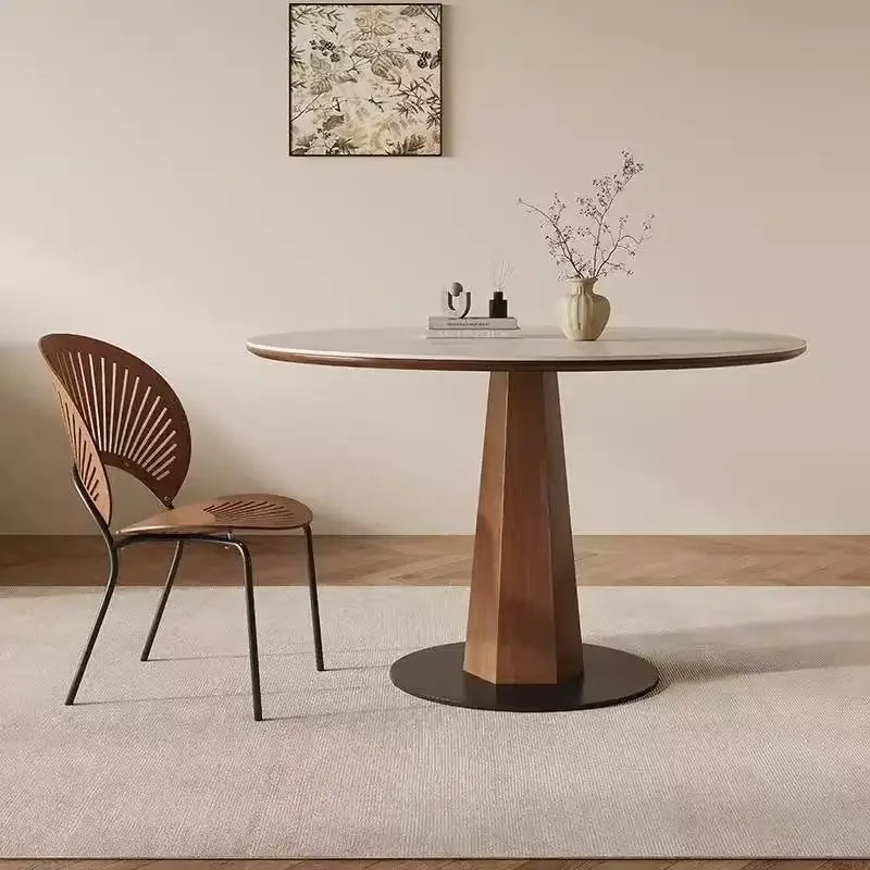 slab full support solid wood round table household small apartment restaurant round dining table retro round dining table