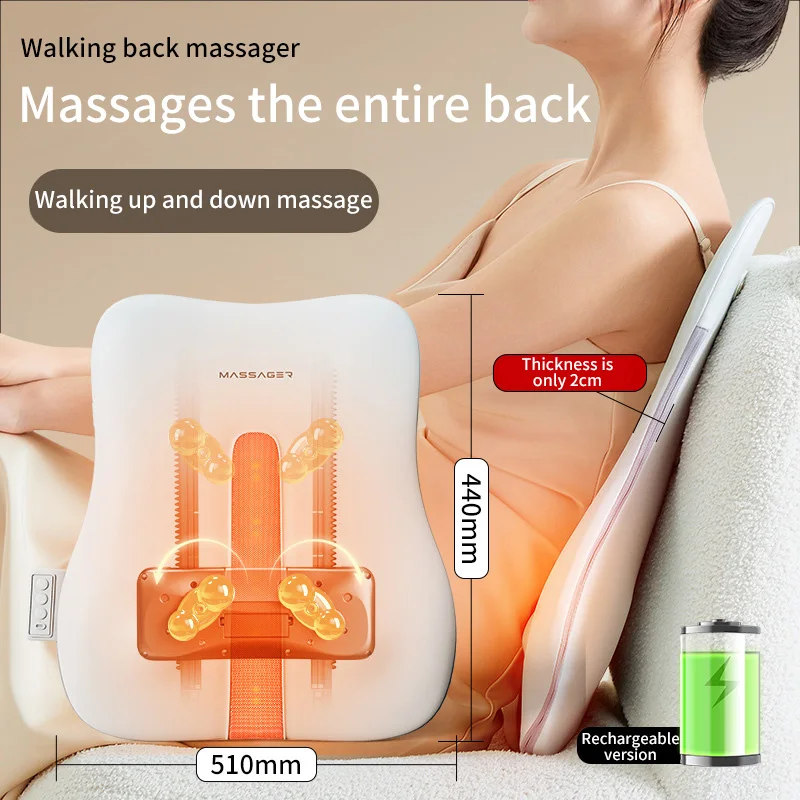 

Electric Back Massager with Heat Portable Massage Cushion Cervical Waist Support Deep Tissue Kneading Shiatsu Rechargeable Use