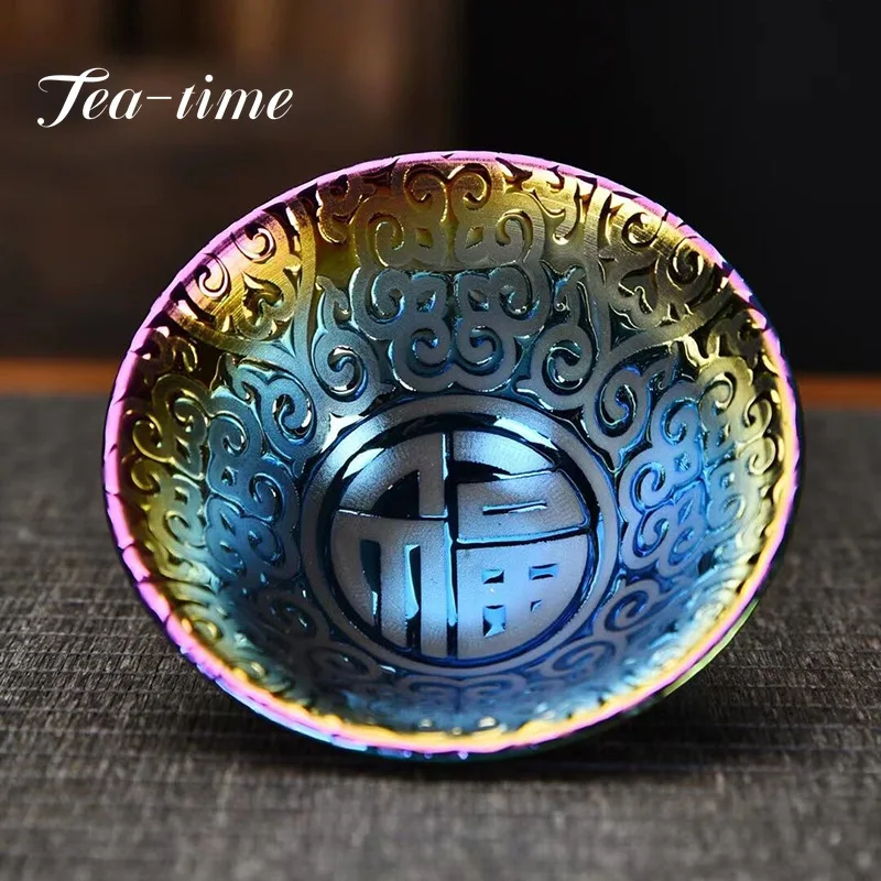 Tasse à thé dorée multicolore, en céramique, faite à la main, chapeau, Kung Fu, service à thé, bol à thé Portable, simple cône, Bliss, 70ml