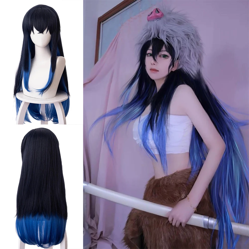 

Anime Hashibira Inosuke‌ Cosplay Synthetic Hair Black And Blue Gradient Halloween Christmas Daily Party Wig Heat Resistance