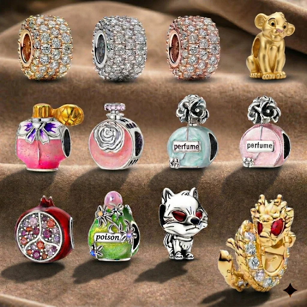 

Hot Sale Charms Fit Original Bracelet, Lion King Simba Perfume Bottle Pomegranate Cat Dragon Beads for Women Jewelry Making