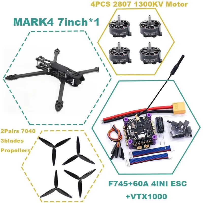 

HotRC MARK4 7inch F745 V2 Flight Control 45/60A 4INI ESC drone FPV carbon fiber Racing Freestyle Quadcopter