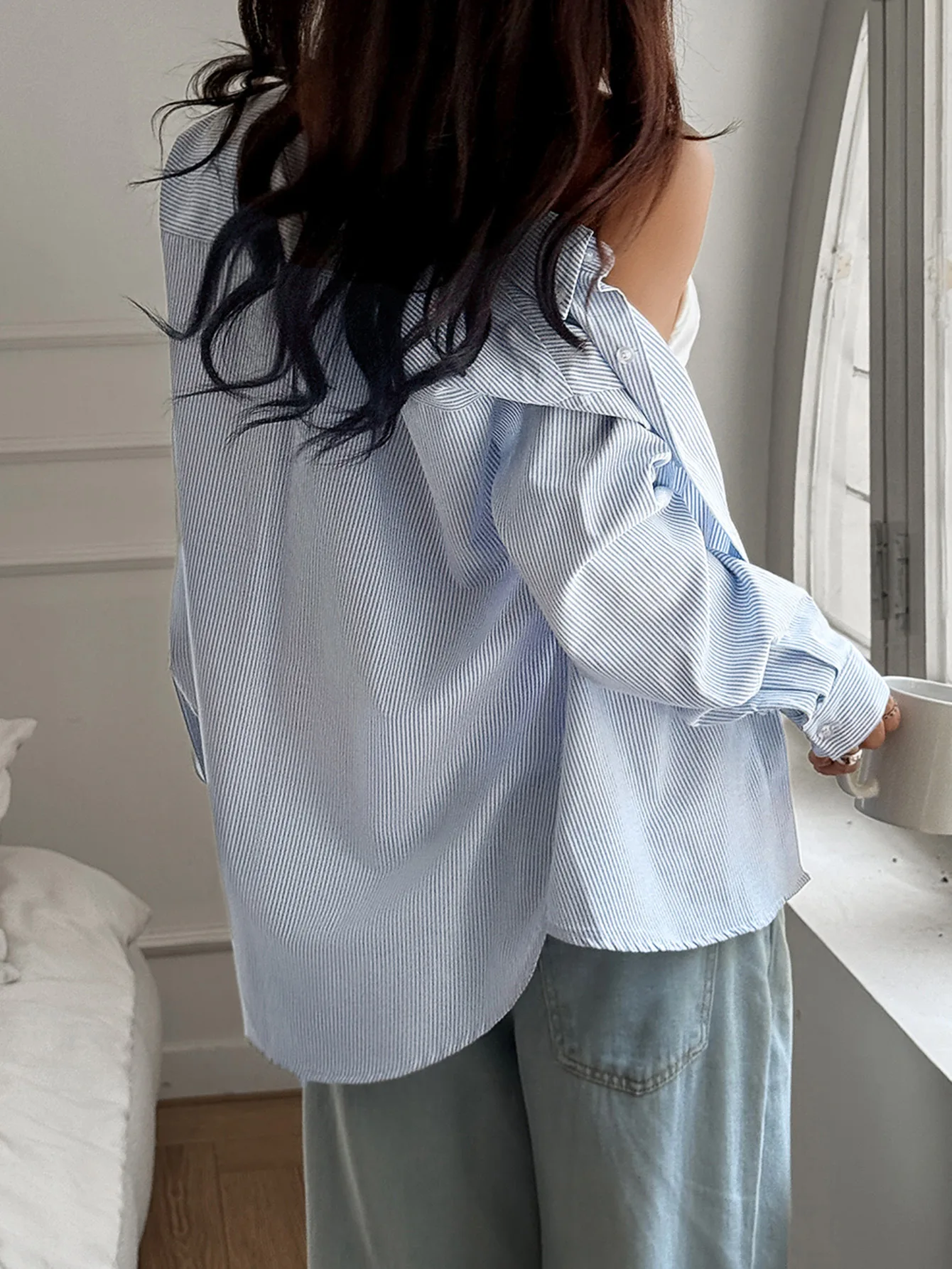 Women Blouse 2025 Spring New Striped Print Turn-Down Collar Long Sleeve Button Front Casual Versatile Daily Shirt Top