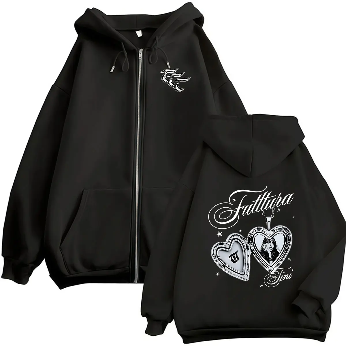 Tini Stoessel Futtura Album 2026 Reißverschluss-Hoodie für Herren und Damen, Fleece, langärmelig, Retro-Sweatshirt, lockere Kleidung, Pullover, Mäntel, Kapuzenpullover – Detail 2