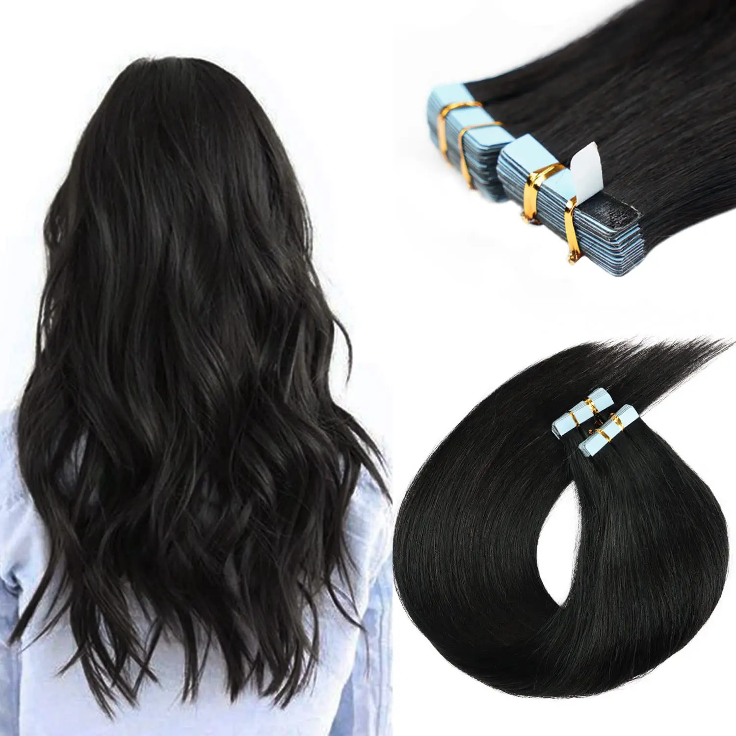 HAIRTIME-fita em extensões do cabelo para mulheres, cabelo humano, frente e verso, trama da pele, extensões letas do cabelo