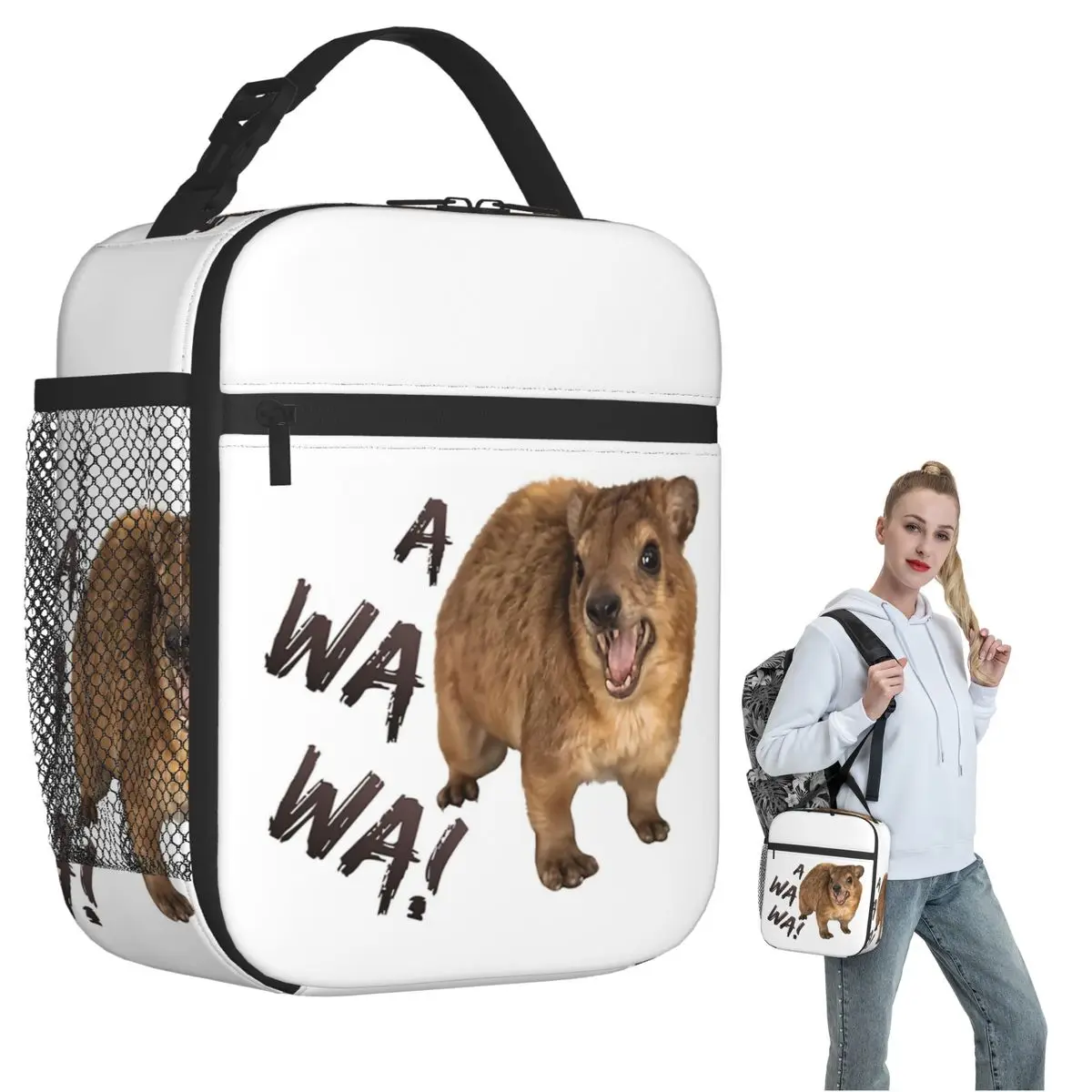 Awawa Angry Screaming Rock Hyrax Meme Insulated Lunch Bag for Women Kids Leakproof Food Boxes Thermal Lunch Box Tote