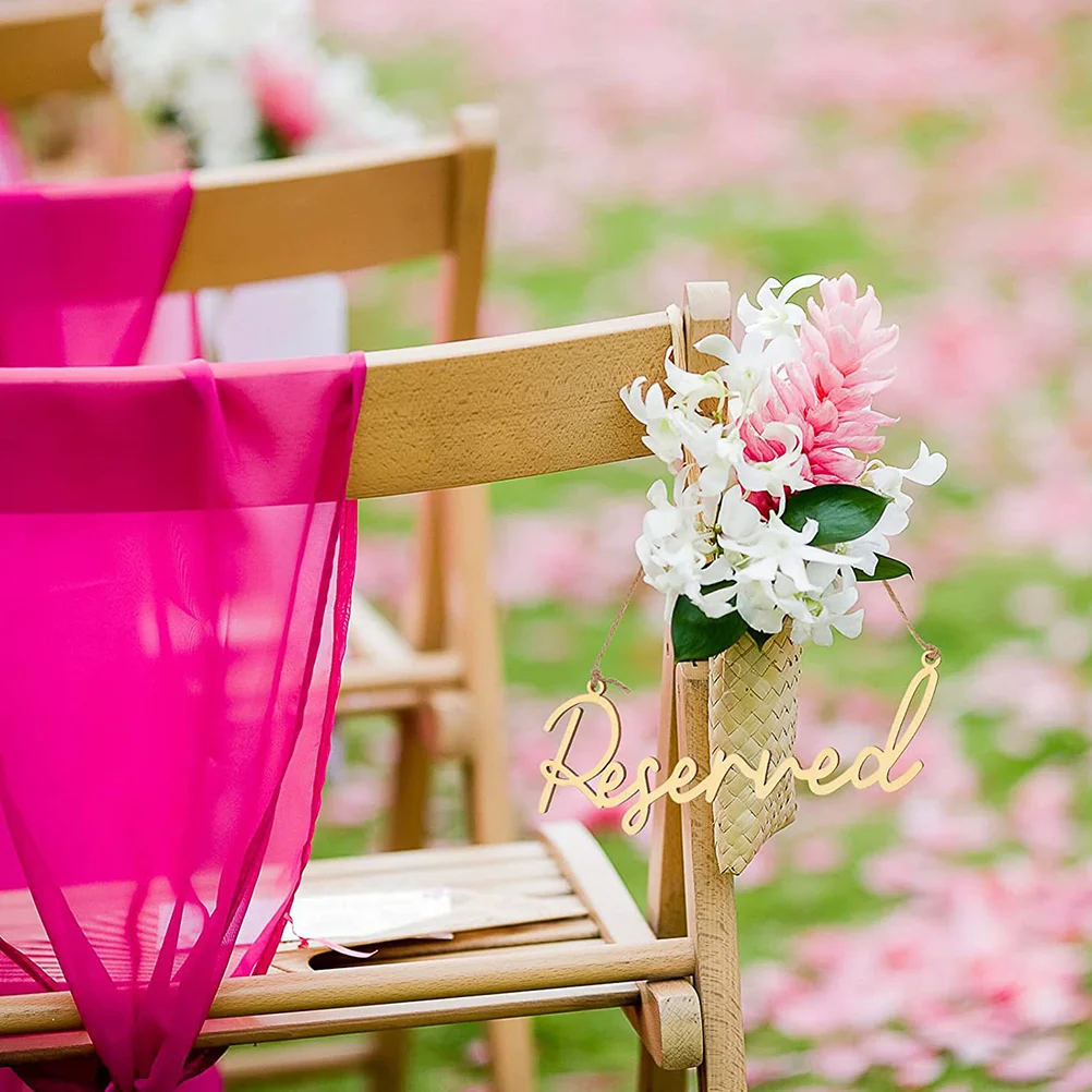 6 Pcs Wooden Blank Reserved Letter Sign Seat Chair Back Hanging Chairs Signs Seating Table for Wedding Decorative Elegant