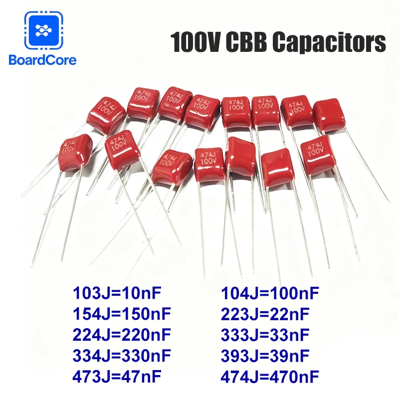 20/40pcs CBB Polypropylene Film Capacitor 10nf-470nf （103-474）100V Capacitor Kit 10NF 22NF 47NF 100NF 150NF 220NF 330NF 470NF