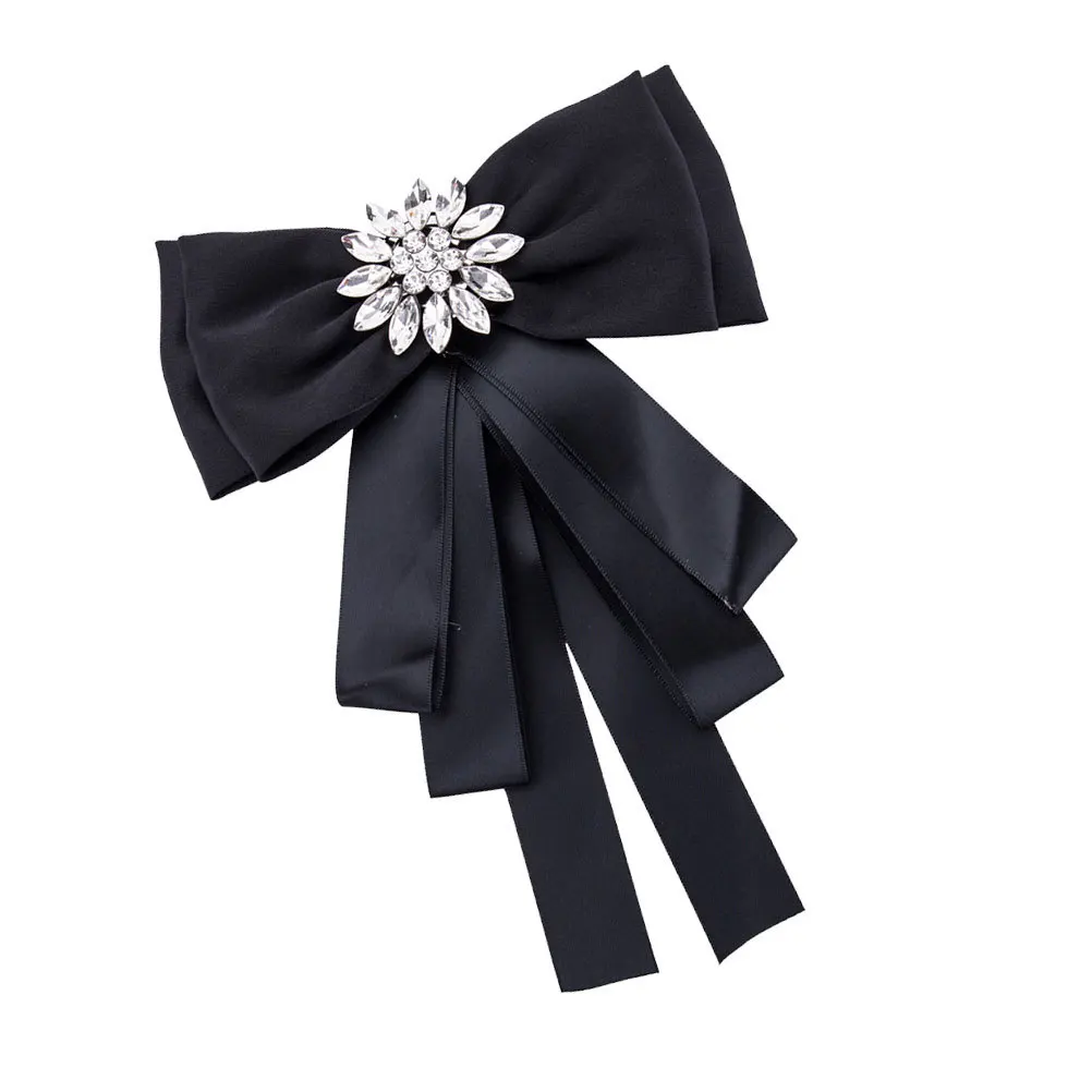 

Bowknot Brooch Pin Black Rhinestone Flower Stud For Women Shirt Decor Creative Breastpin Gift Party Wedding Graduation Casual