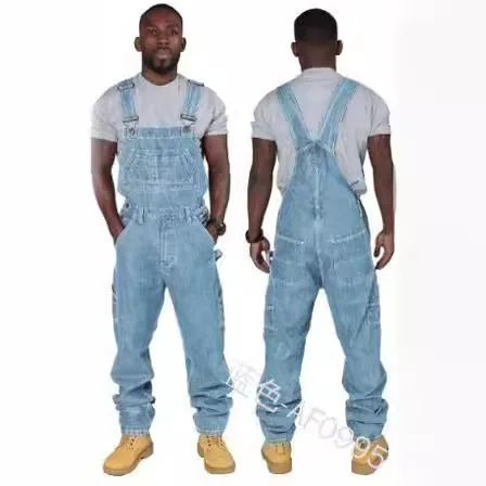 Men Denim Overalls Loose Fit Straight Leg Multiple Pockets Plus Size Casual Workwear Pants for Autumn Daily Streetwear