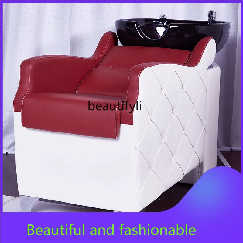

zGHair treatment shampoo bed Barber shop Multifunctional flush bed Half lying ceramic basin Shampoo chair with pedals