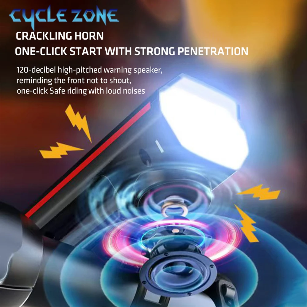 Велосипедный фонарь с звуковым сигналом Type-C, перезаряжаемый передний фонарь для горного велосипеда, велосипедный звонок, 4 режима, велосипедная фара, фонарик для ночной езды