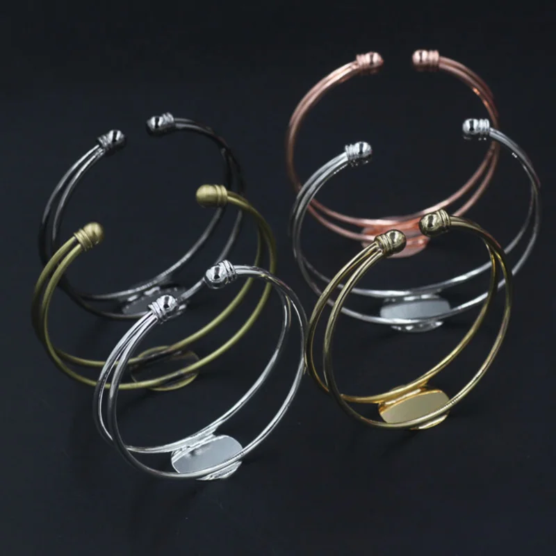 REGELIN Fashion 18mm round Cuff Bracelet Settings Cabochon base 6 Colors Plated Bracelet Blank Setting For Women Gift