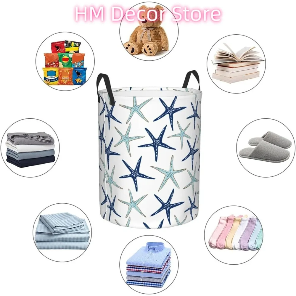 Laundry Basket Nautical Starfish Laundry Hamper Waterproof Idea Hampers for Laundry,Large Collapsible Laundry Baskets with Handl