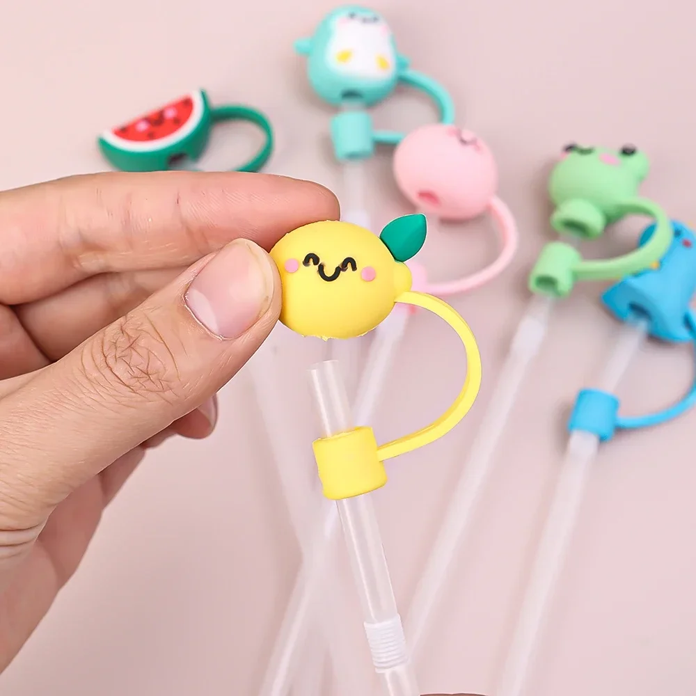 Lots Silicone Straw Plug Peach Penguin Frog Dinosaur Watermelon Pattern Tips Dust Cap Splash Proof Cup Accessories Straw Stopper