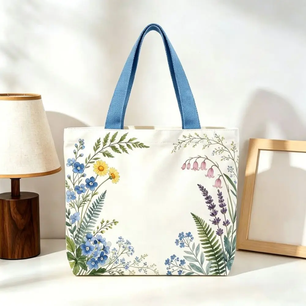 Elegant Canvas Shoulder Bag Spring Garden Print Tote Sweet Cartoon Handbag Lightweight Practical Daily Shopping Fashion Purse