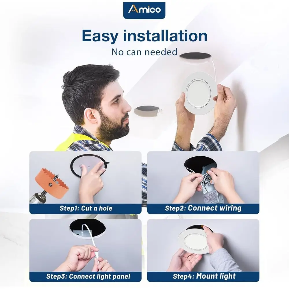 Pacote com 6 Luminárias LED Embutidas de 6 Polegadas 5CCT, 360 ° &90 °   Luminária Direcional Ajustável, Regulável, 2700K/3000K/3500K