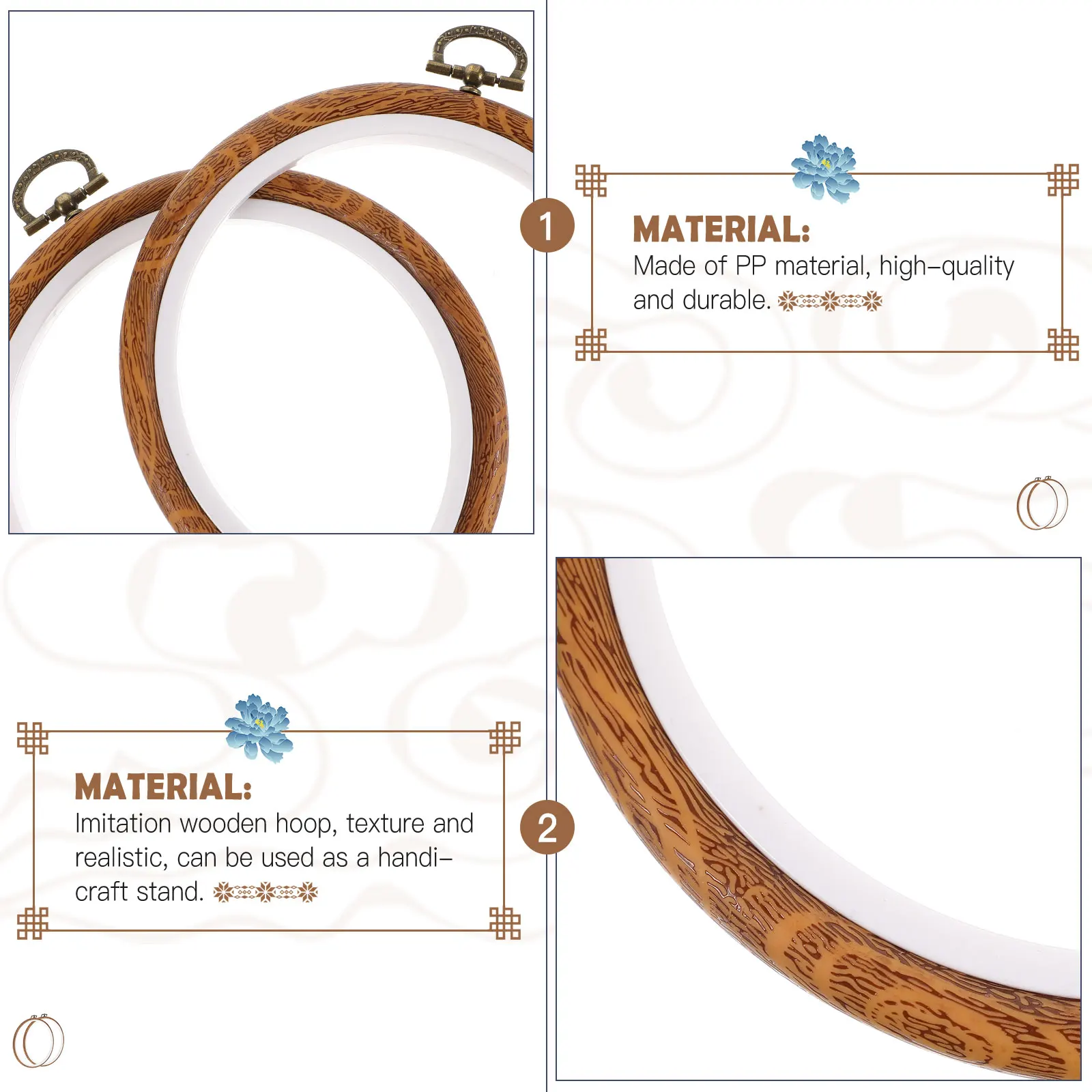 

2pcs Embroidery Hoops 14CM Circular Plastic Imitation Wood Stitching Needlework Hoops for DIY Cross Stitch Quilting