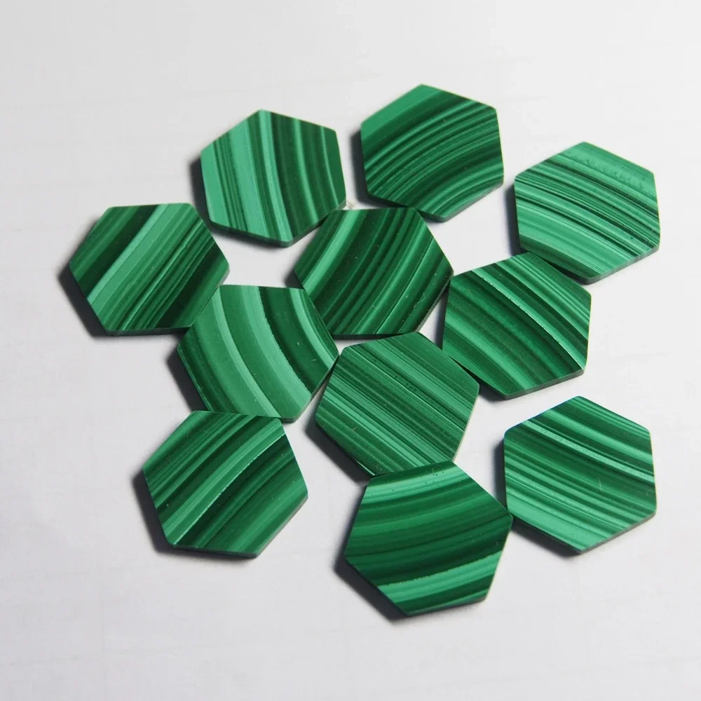 50 Pieces 1 Bag Hexagon Shape Double Flat Bottom 17x1x7x2mm Natural Green Malachite Gemstone