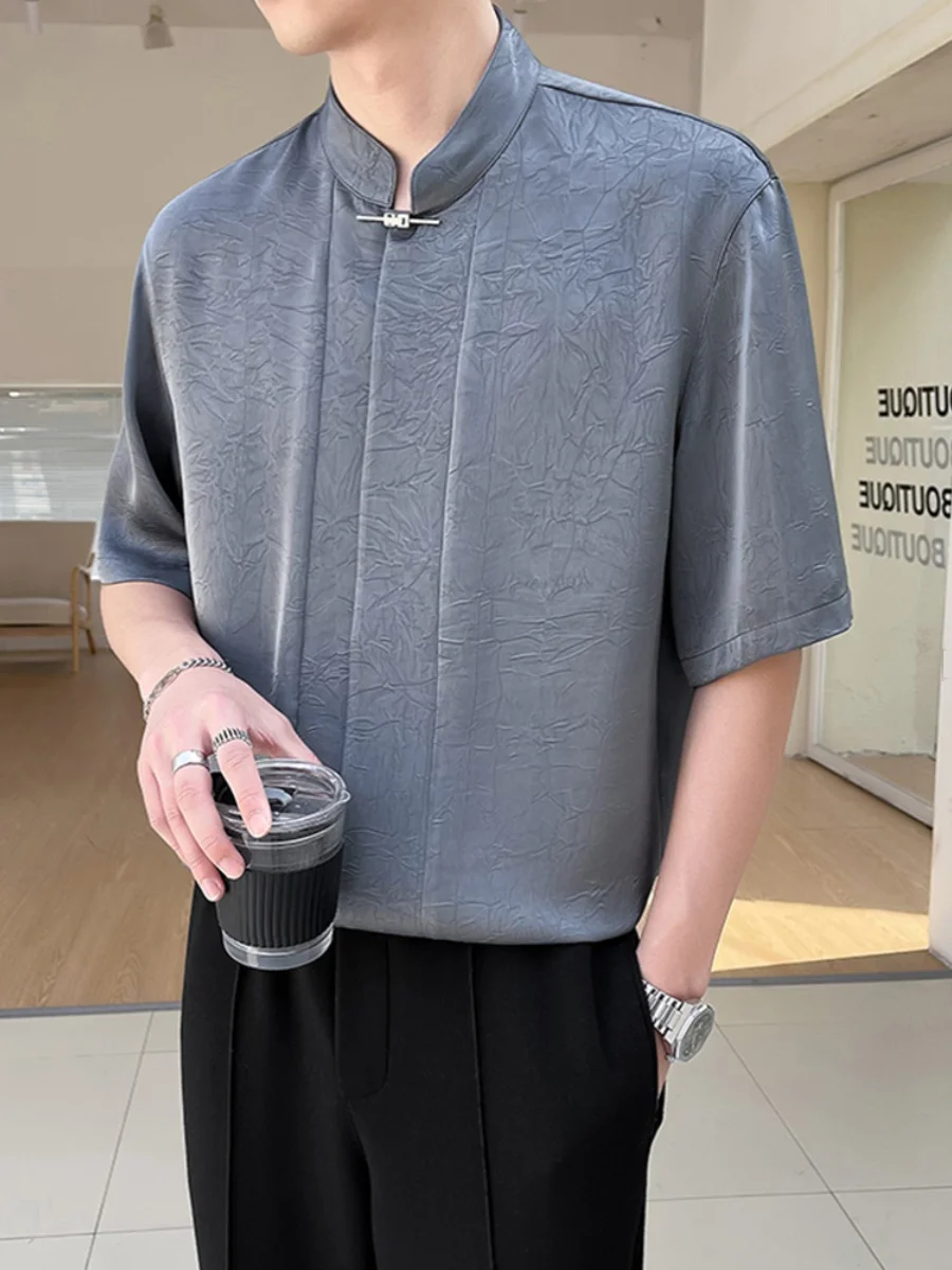 

Летняя мужская одежда из ледяного шелка ort Sve с воротником-стойкой, традиционная китайская облегающая молодежная модная повседневная одежда irt