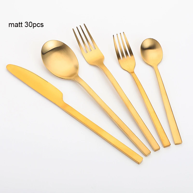 30pcs Matte Gold Cutlery Tableware Set Top Quality Stainless Steel Steak Kinfe Forks Spoons Golden Dinnerware sets