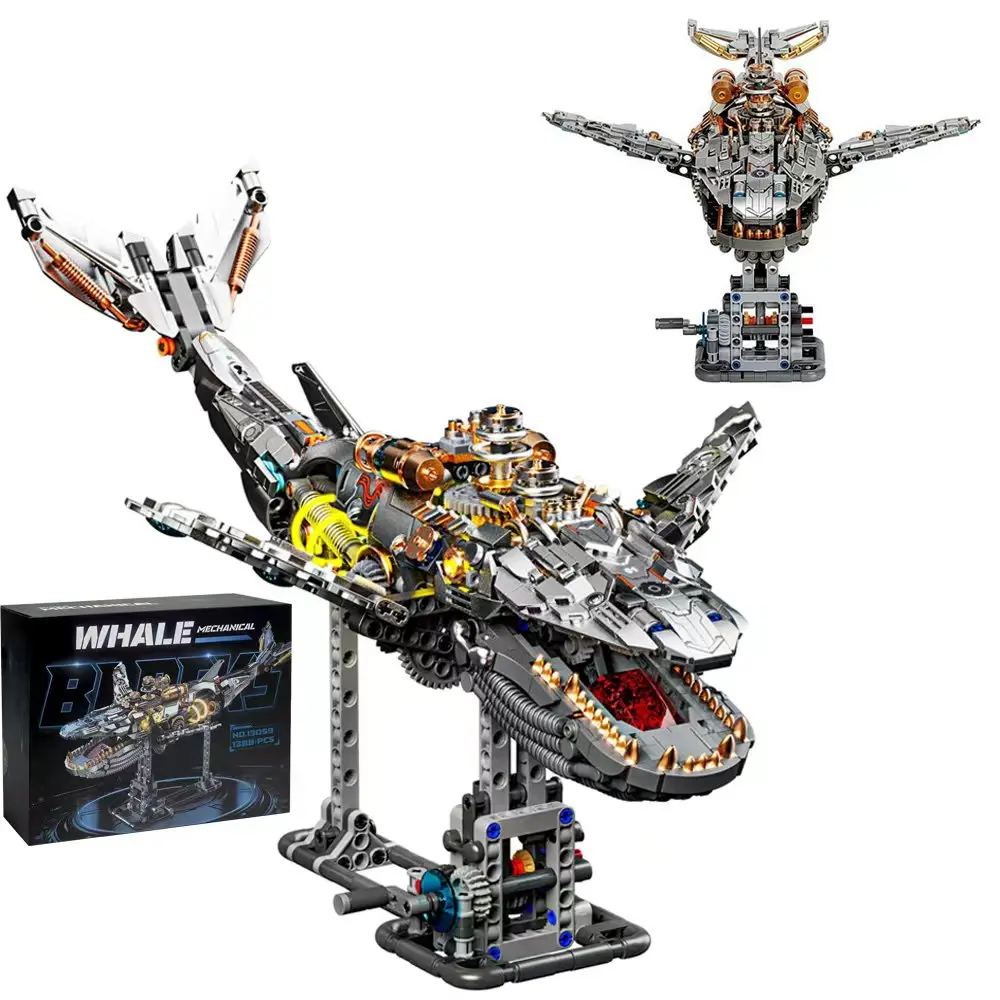 FUNXINEE 1388 Stuks Ocean Life Mechanische Walvis Blokken Met Licht Power Module Bionische Beweging Creatieve Ornament MOC Geschenkdoos